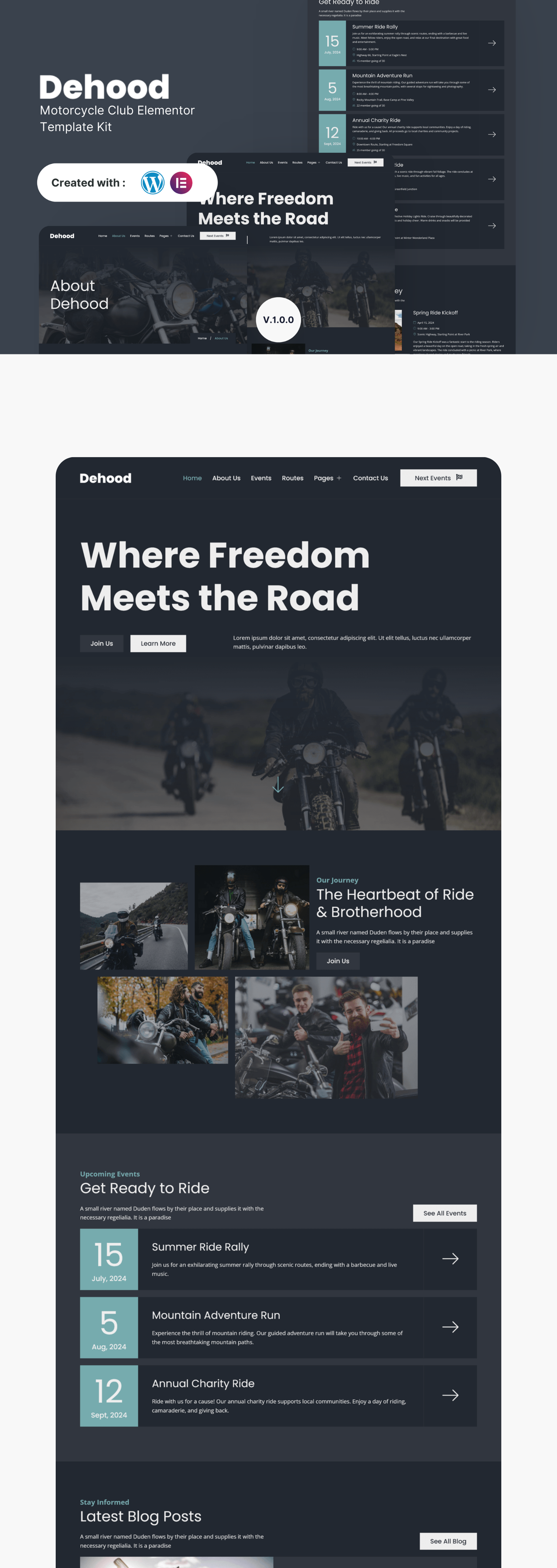 Dehood - Motorcycle Club Elementor Template Kit branding design elementor minimalist modern ui vehicle website wordpress