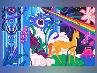 Colorful Artwork- "Prismatic Awakening" art art design artwork colorful colorful illustration creative design eyes floral elements flowers gaze illustration mystical creatures nature nature and cosmos nature elements nature inspired rainbow spiritual awakening symbolic art vibrant colors
