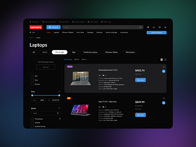 Lenovo Online Store Redesign app branding dark mode design e commerce lenovo online store typography ui ux