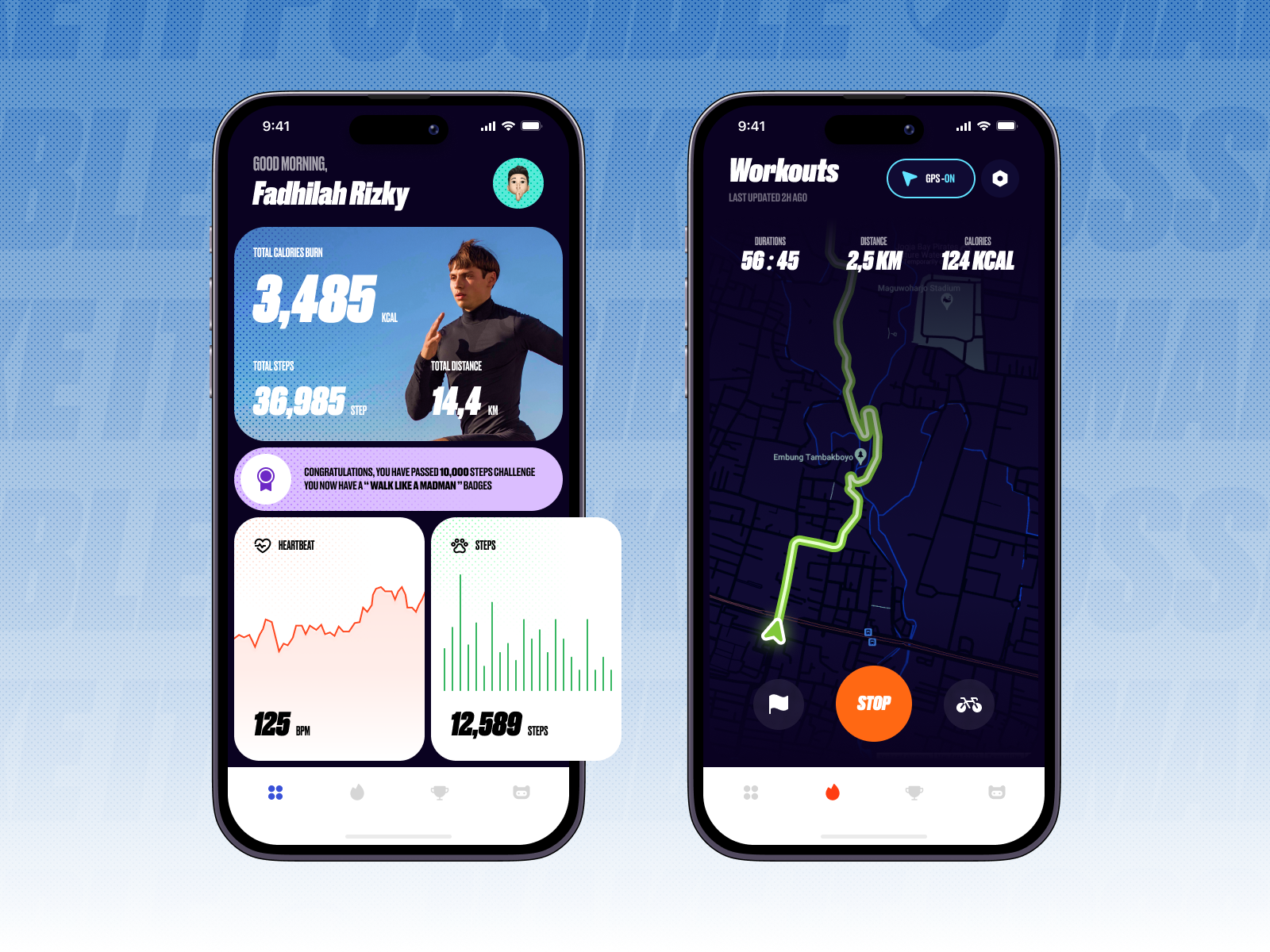 Standouts - Fitness Tracker Apps 🏋️ app clean exercise fitness gym health maps running simple sports statistic tracker ui ux wellness workout yoga