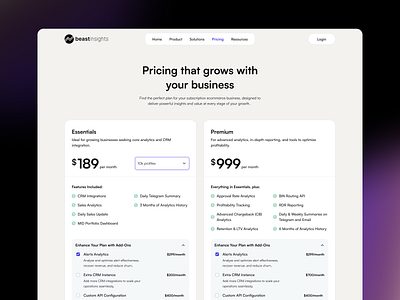 Beastinsights Pricing Page analytics data visualization design e commerce ecommerce interface pricing pricing page product design saas ui user experience user interface ux web webiste website design