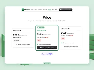 Price page for OksDocs - an AI lawyer for every contract ai b2c design interface landing page pricing pricing plan ui ux visual design webdesign