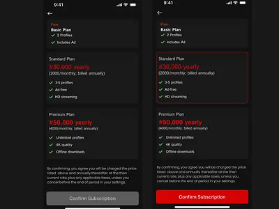 Subscription Plan UI