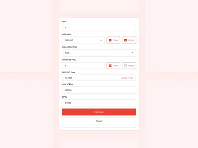 Pips Calculator - Daily Ui calculator crypto desigb design exchange light modal pips pips calculator popup red ui uiux ux webdesign website