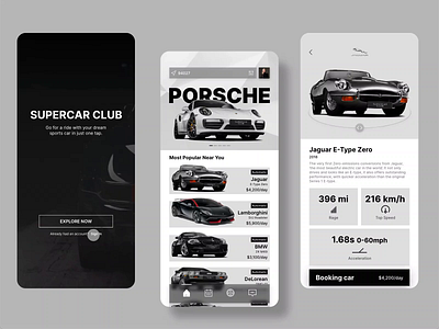 Luxury sports car rental app adobexd animation app ios motion uiux prototype ui ux