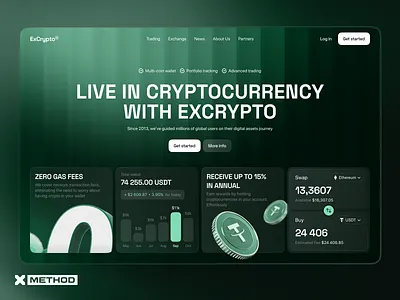 ExCrypto — Crypto Web Platform blockchain platform crypto dashboard crypto exchange ui crypto web platform dark mode ui digital wallet finance web app financial analytics ui fintech dashboard fintech ui interactive dashboard modern web ui payment platform responsive design secure transactions trading platform uiux design user centered design web app design web3 design