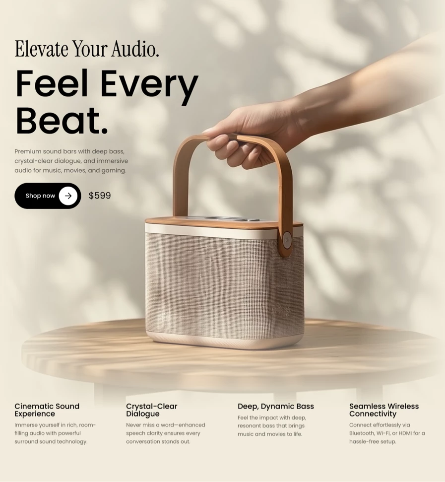 Shop product website Hero section for Framer cta design ecommerce framer heaadline header hero product shop sound store template ui ui design ux webdesign website website design