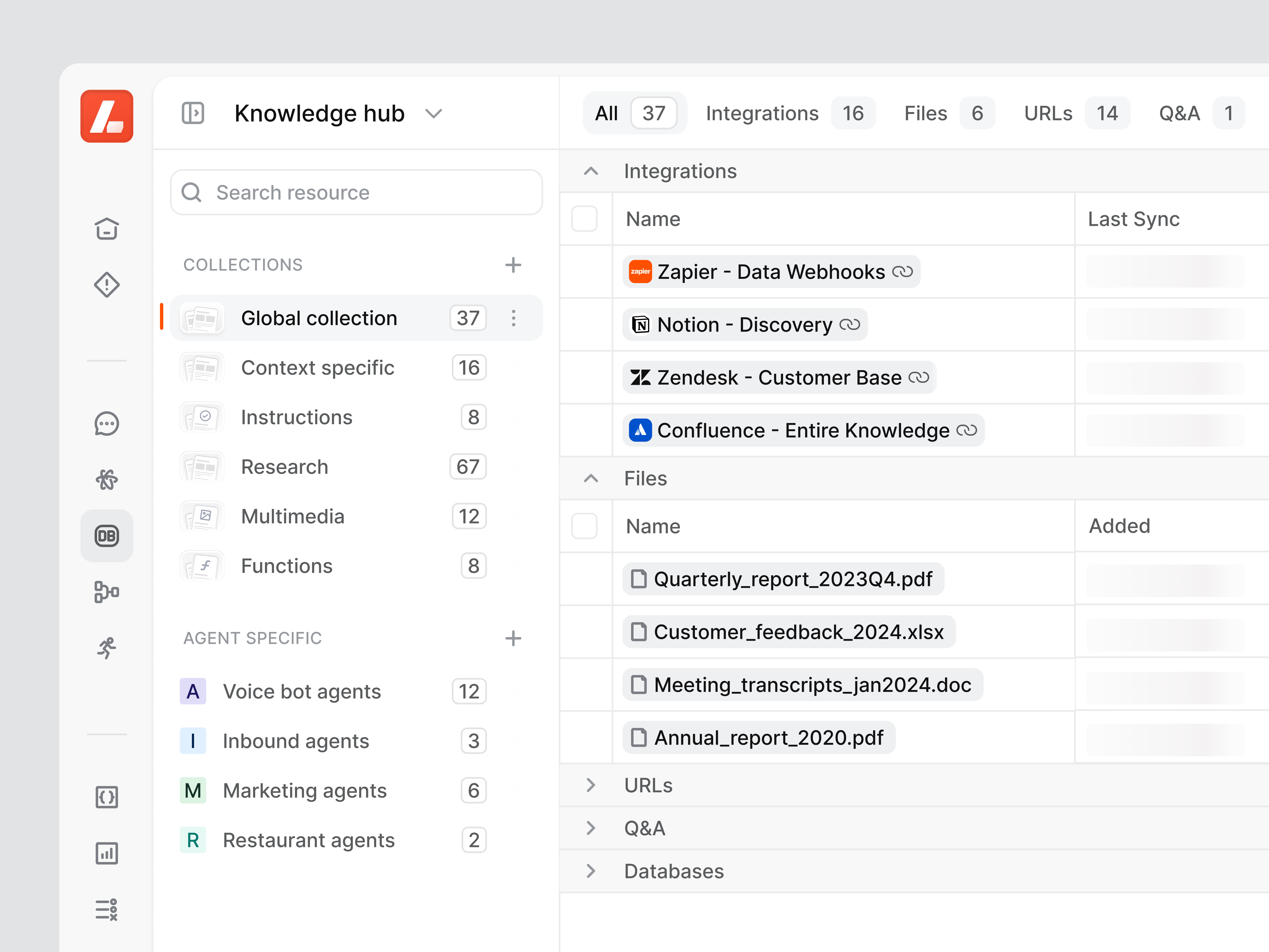 Agent AI: Knowledge base agentic agents ai ai agents aimodels balasinski brain data room databases file management integrations knowledge hub llm product design restaurant agent saas ui vertical agents voice agents voice ai
