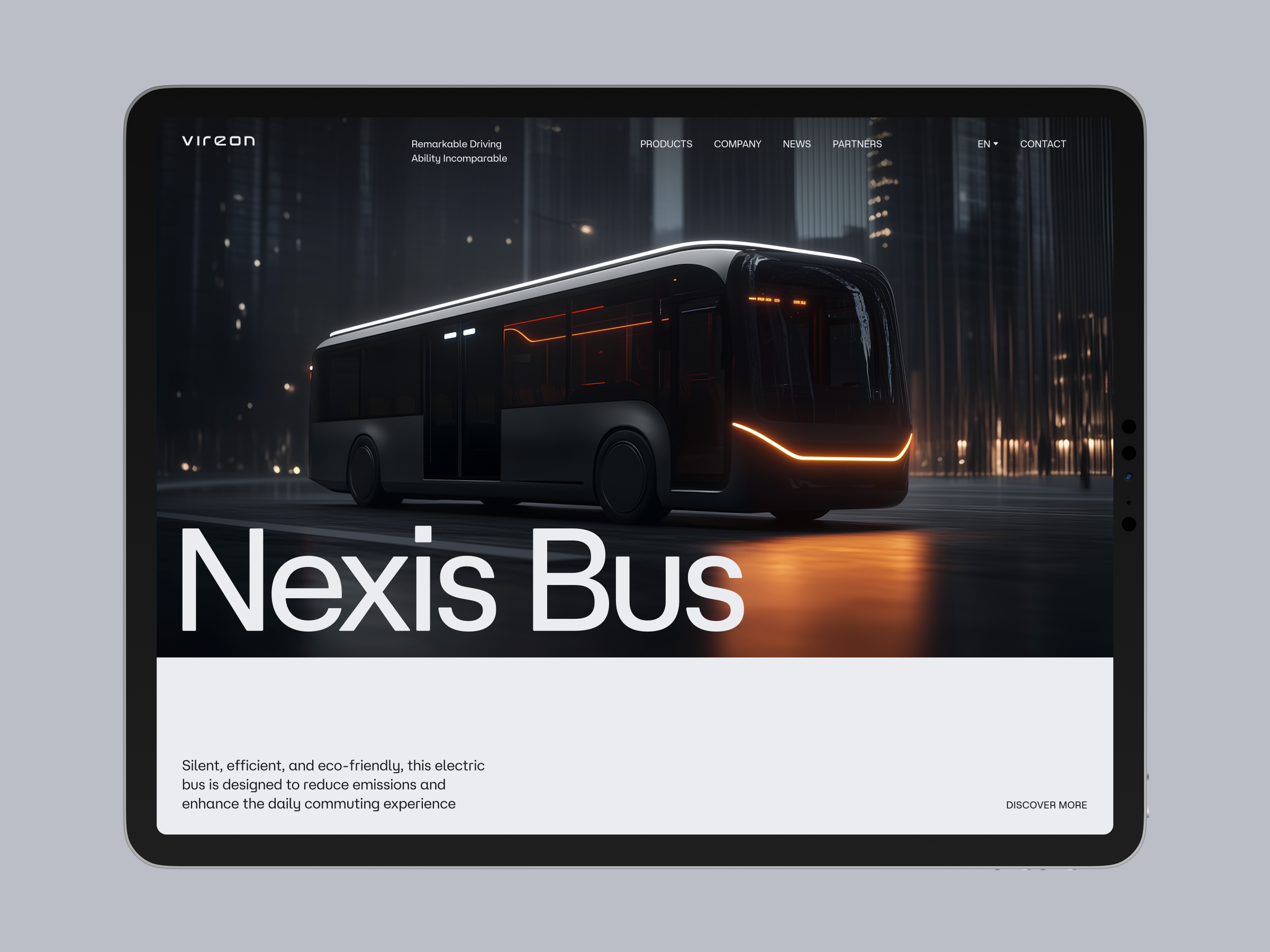 Vireon Website 3d branding bus clean composition drive driving electric bus figma future graphic design logo midjourney minimalism service transport typography ui uiux web design