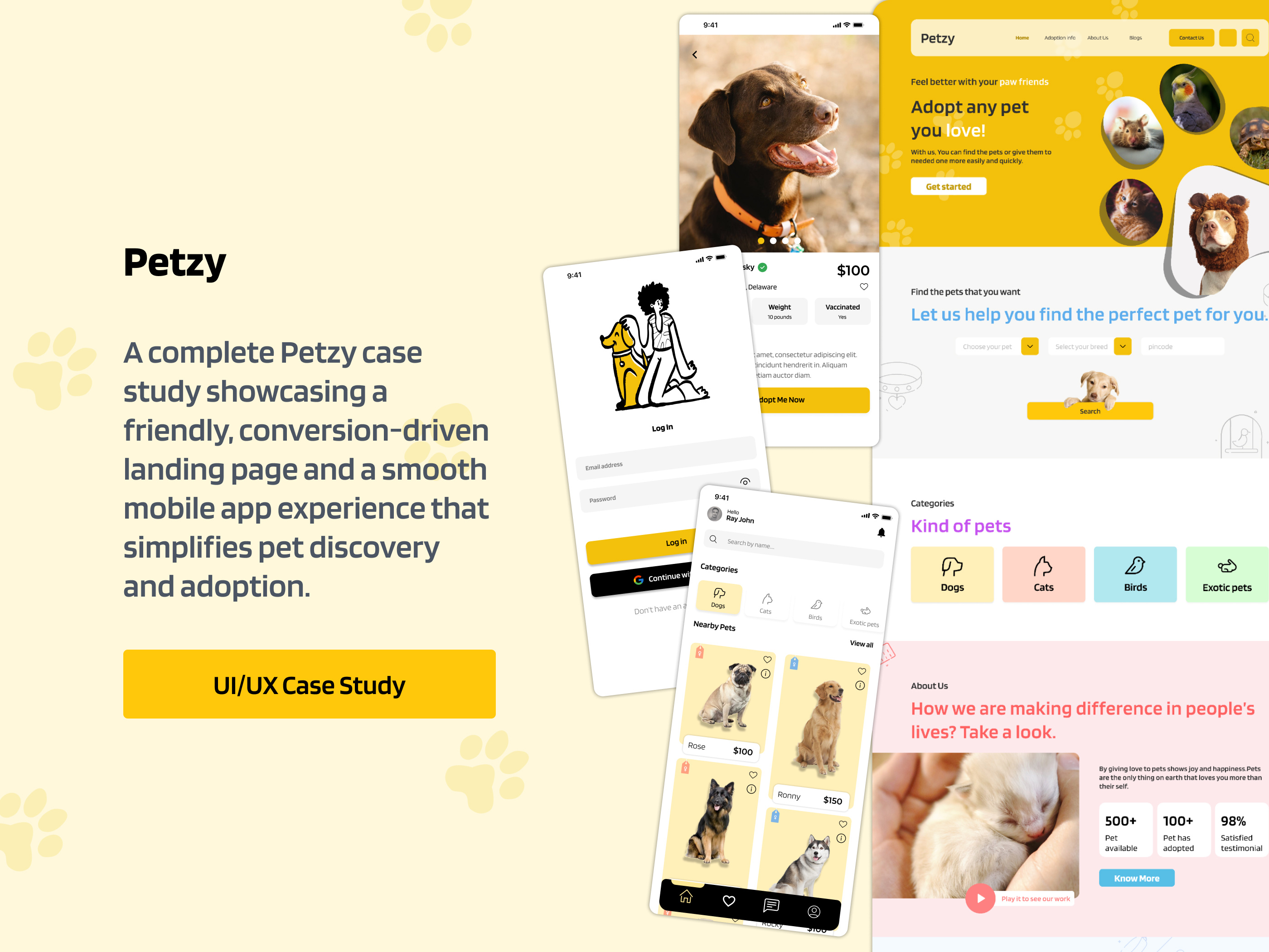 Pet Adoption App Design & Pet Adoption Website Design-Case Study adoptedpet adoptionapp adoptionjourney adoptionsuccess designcasestudy designforgood figmadesign foreverhome givethemahome happytails petadoption petadoptionux petlovers petparents socialimpactdesign uidesign uxcasestudy uxdesign uxinspiration uxprocess