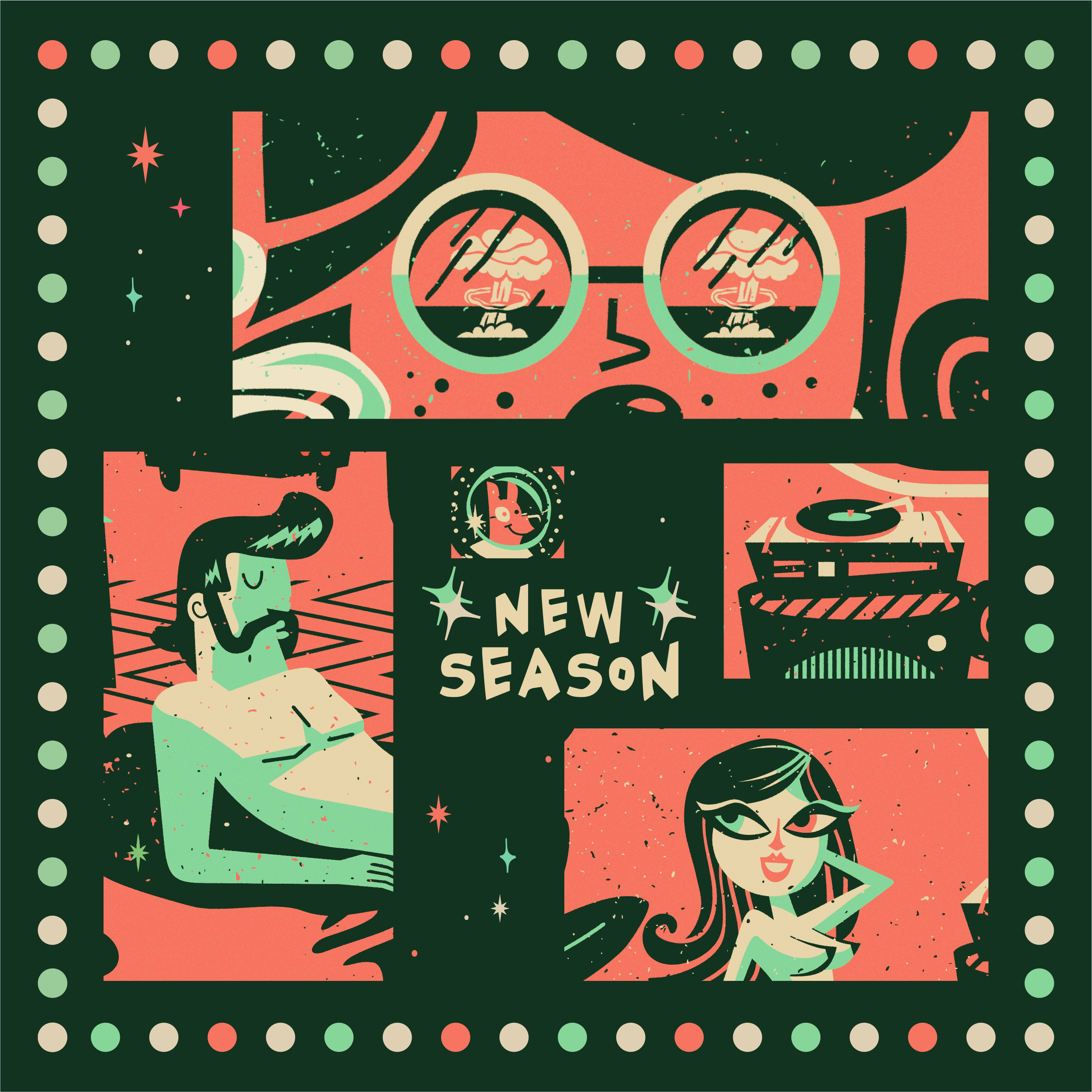 Atomic Chicks illustration [final version] 50s asteroid atomic brassai chicks clouds design graphic design indoor man meteor season space sunglasses vector woman