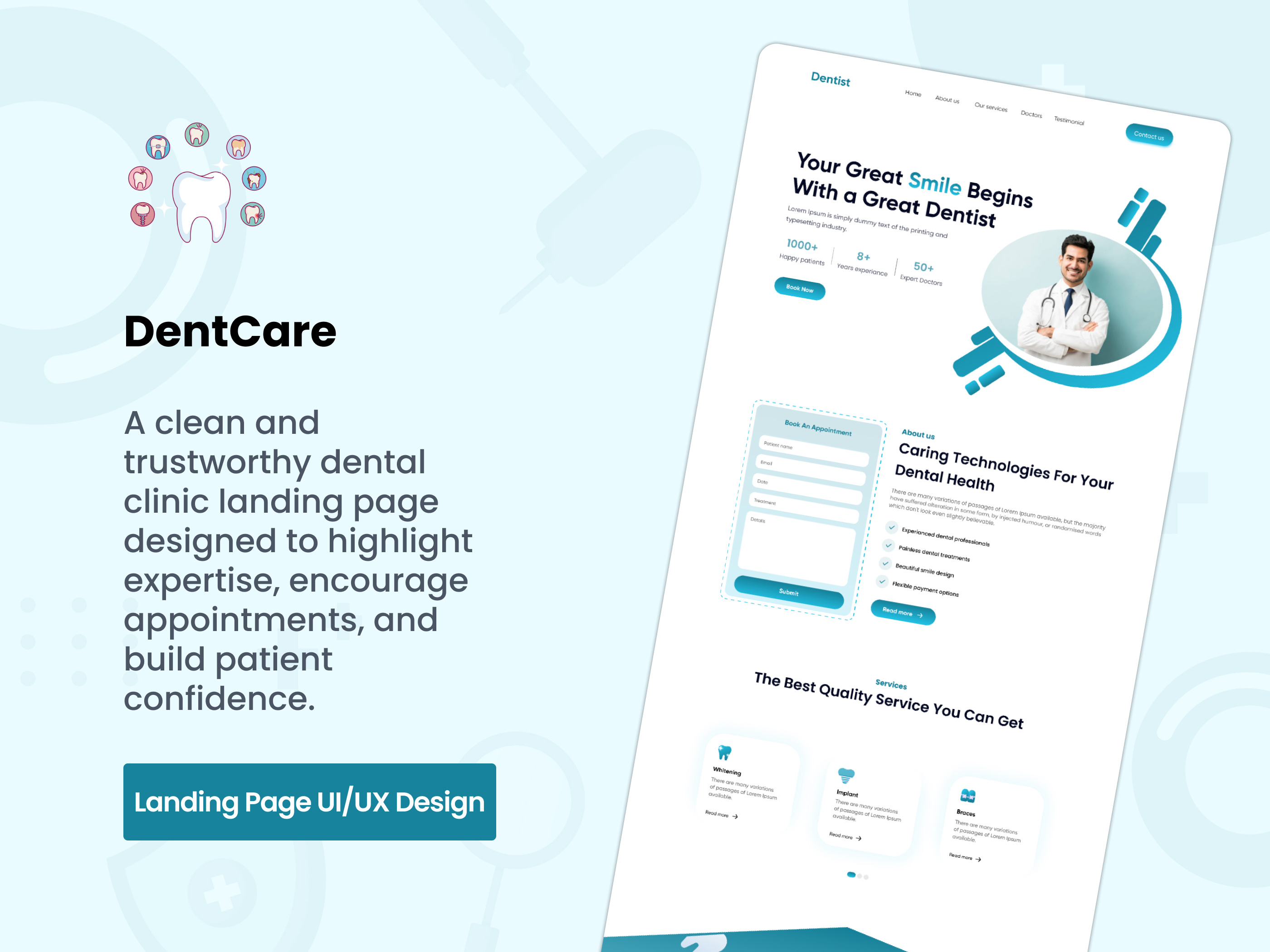 Dentist Landing Page – Boost Your Clinic Online! cleanui dentaldesign dentalux dentistwebsite designforhealth designinspo dribbbleshots figmadesign healthcareui landingpagedesign medicalwebsitedesign modernwebdesign responsivedesign uidesign uiinspiration uiuxdaily uxcasestudy uxdesign uxuidesign webdesign