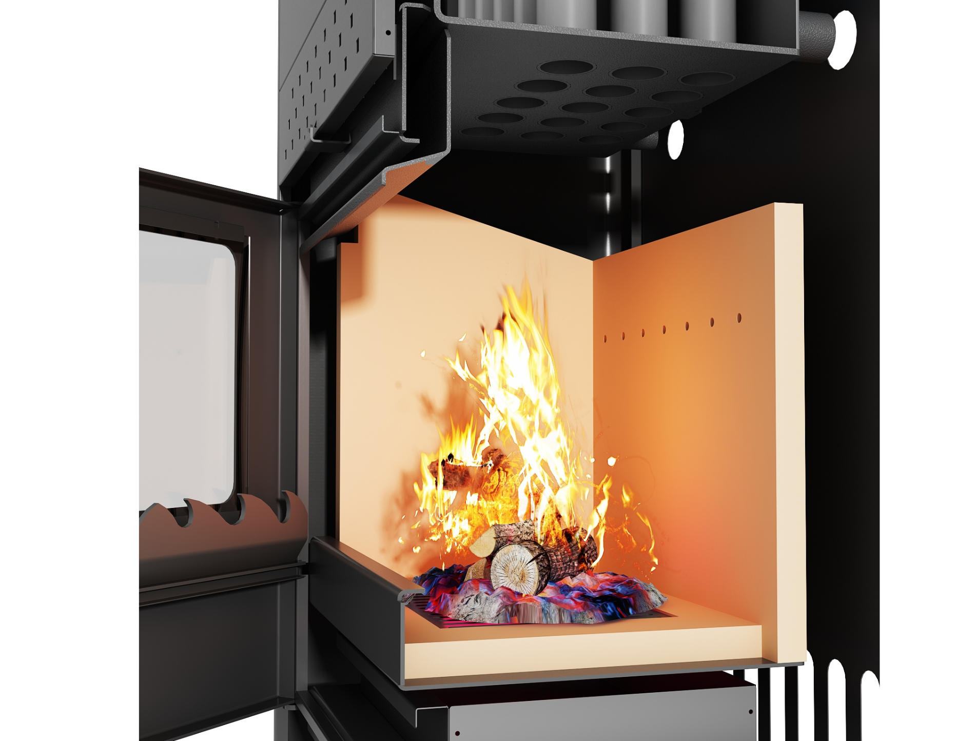Pack Shots - 3D Product Illustration - Sections - Technical 3d 3d design design fire fire burning fireplace fireplace design fireplace illustration illustration mockup oven product tehcnical