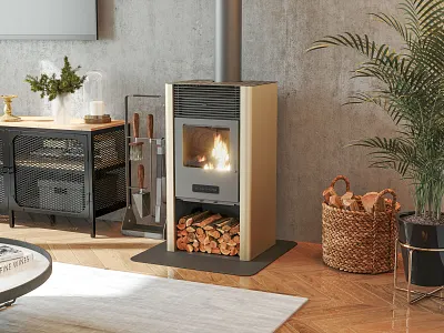 Fireplace 6kw Floor - Blautherm - 3D Design - Beige 3d branding concept design fire fireplace graphic design illustration thermofireplace