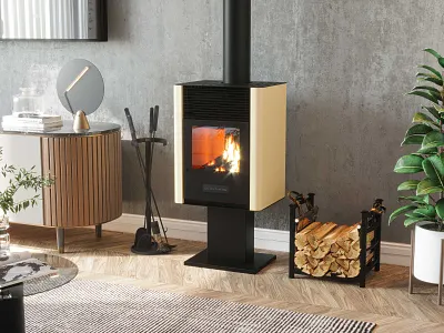 Fireplace 6kw Sky - Blautherm - 3D Design - Beige fire fireplace thermo thermofireplace