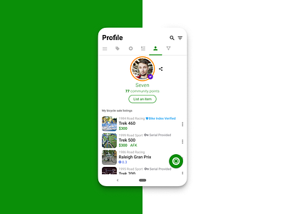 Sprocket Android Profile List Item Button account android aquisition bicycle bike button conversion list listing navigation onboarding optimization profile reminder research sell selling shortcut sprocket ux