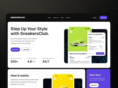 Landing Page Concept - Ecommerce Shop bento bento box buy now clean ui club colored ecommerce hero hero section landing page lp product product page product site shop shop site sneakers store web design website