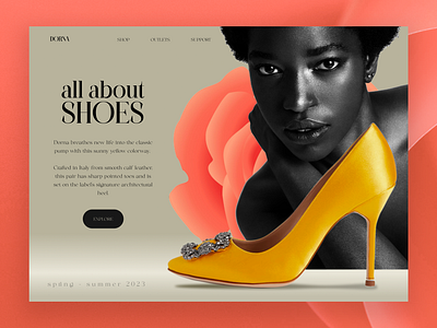 Dorna Shoes E-commerce Website Concept black branding concept design e commerce ecommerce feshion graphic design grey inhensweb product shoes style stylish ui website woman yellow
