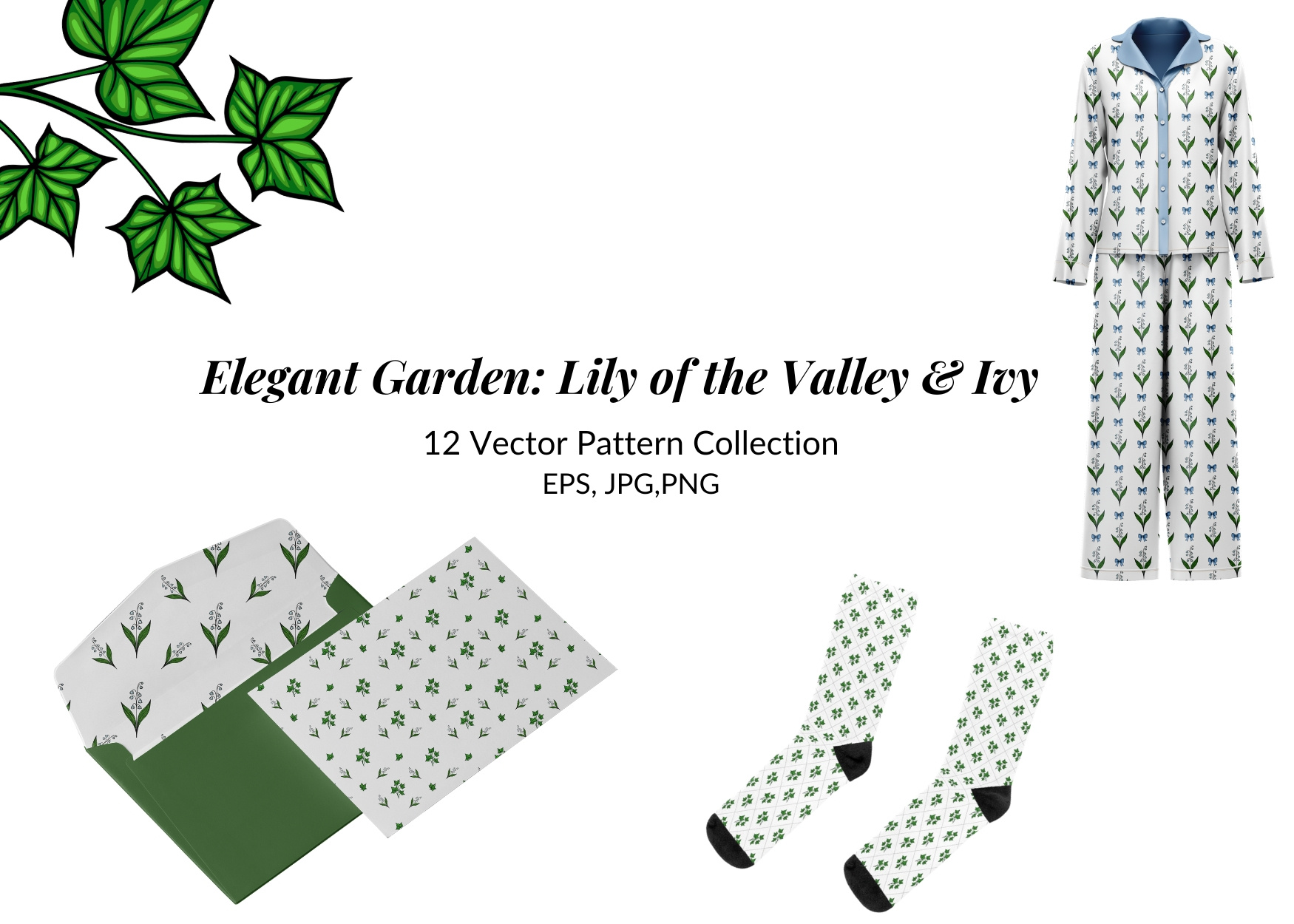 Elegant Garden: Lily of the Valley & Ivy bee graphic design ivy lily of the valley pattern ribbon spring vector pattern