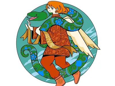 Year of the Snake angel angel illustration character chinese new year design flat illustration lunar new year pattern ribbon snake snake illustration tea