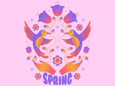 Blooming Harmony - Illustration art artistic design artwork birds colorful creative floral flowers illustration insparation inspire nature nature inspired playful playful birds soft colors spring spring vibes warm colors warm design
