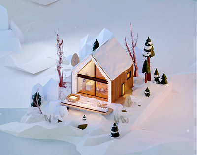 Winter cabin 3d 3d art animation home illustration low poly lowpoly snow winter