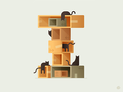 Inquisitive 36days 36daysoftype animal boxes cat clean drawing gradient illustration illustrator minimal simple stack vector