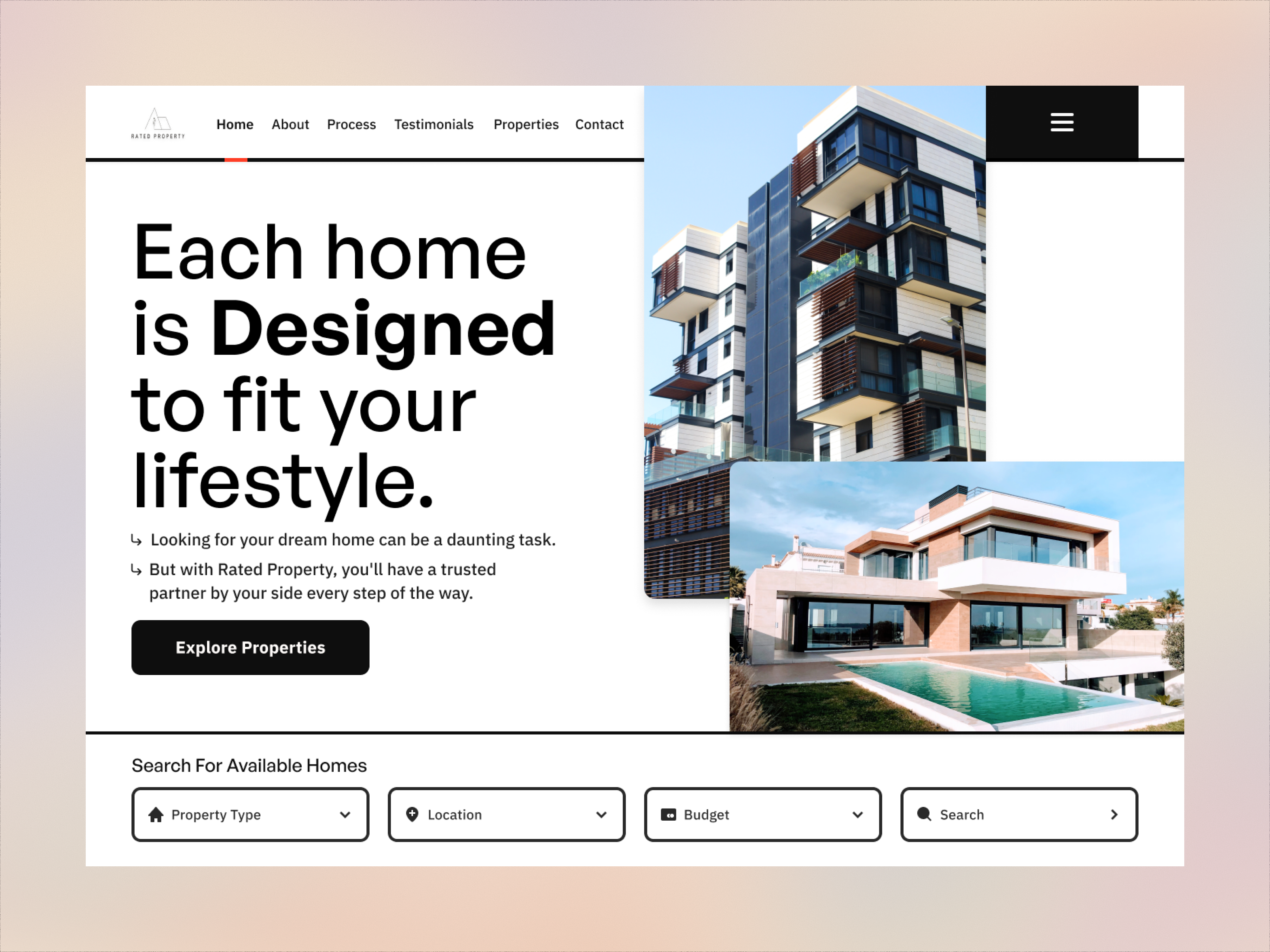 Rated Property Landing Page Design V2 microinteractions smart animate ui uidesign uiux ux uxdesign