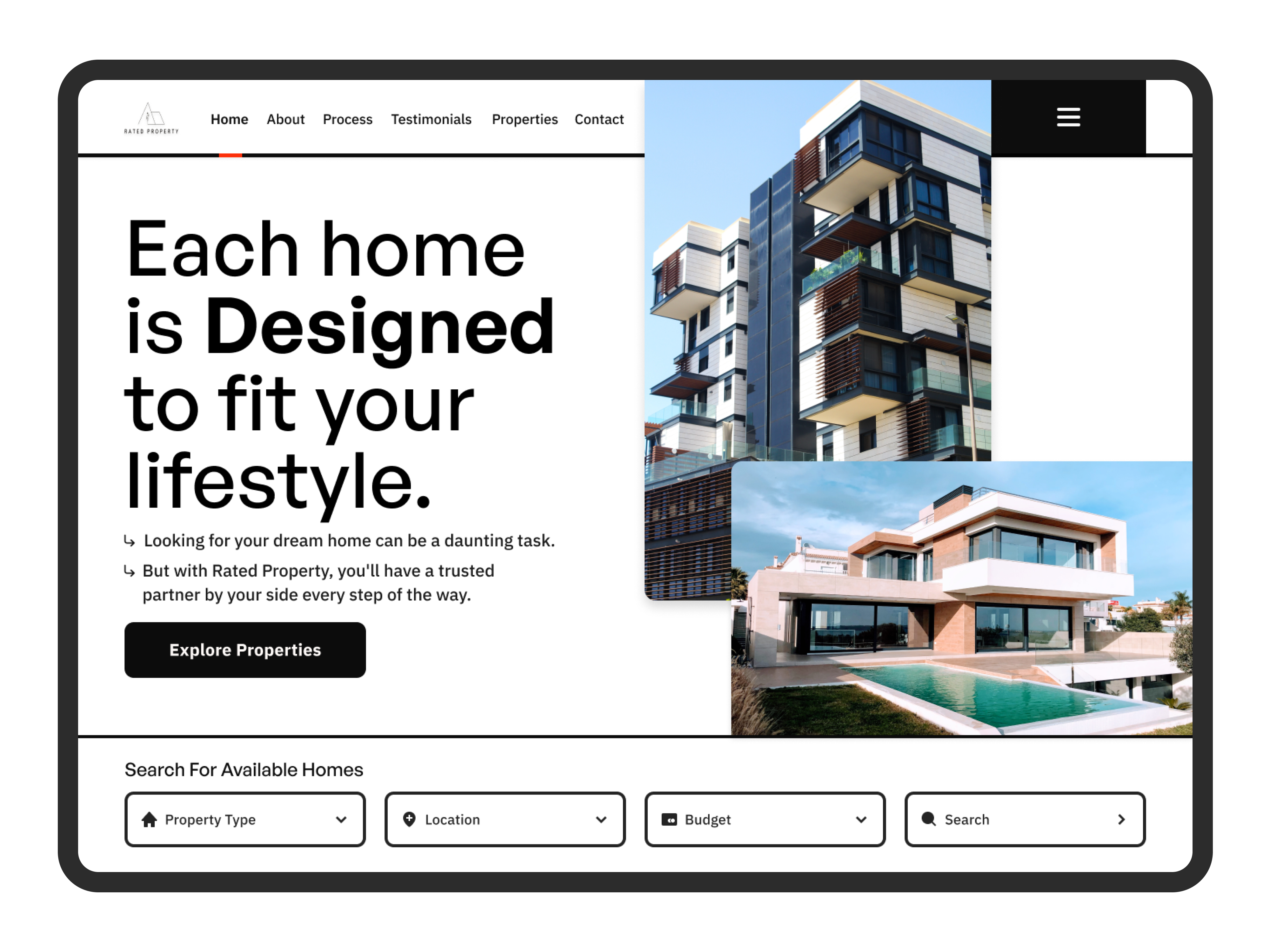 Rated Property Landing Page Design V2 microinteractions smart animate ui uidesign uiux ux uxdesign