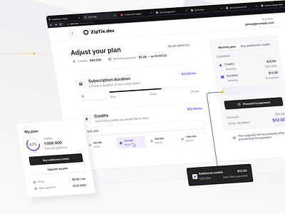 ZipTie - Seo SaaS that provides actionable data checkout colors components dashboard details form ghost icons illustration modal options plan popup pricing project saas settings setup system tokens