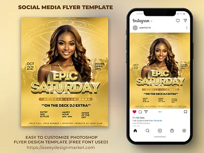 Epic Saturday Gold Party Flyer flyer flyertemplate freelancedesigner graphic design graphicdesigner