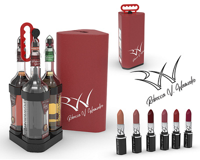 Rebecca V. Wamveke Liquor Collection 3d 3d modeling alcohol branding brandy cosmetics event gift items gin graphic design lipstick liquor package design packaging product design promotion rum tequila vodka whisky