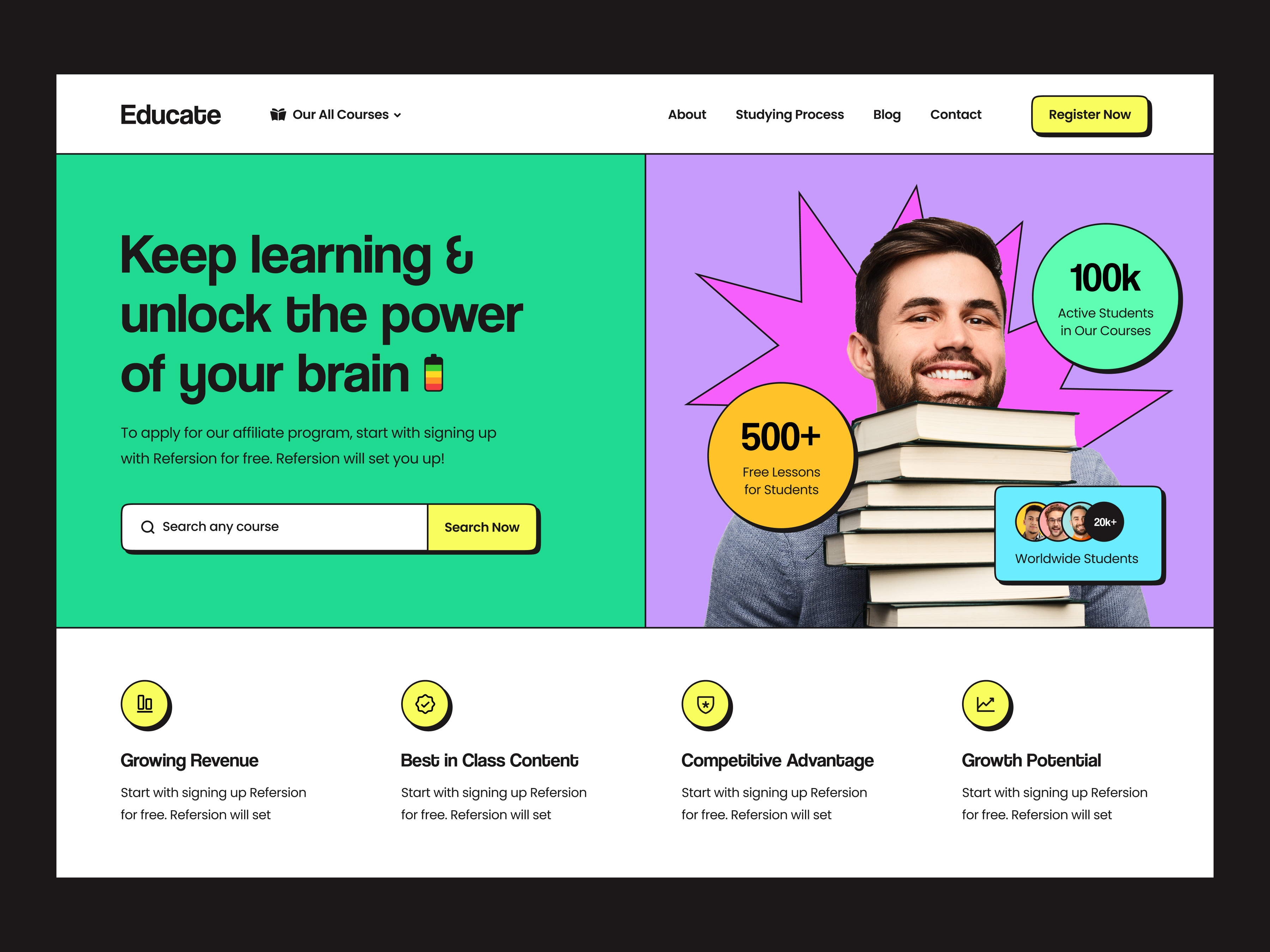 Example of Edtech Platform Landing Page