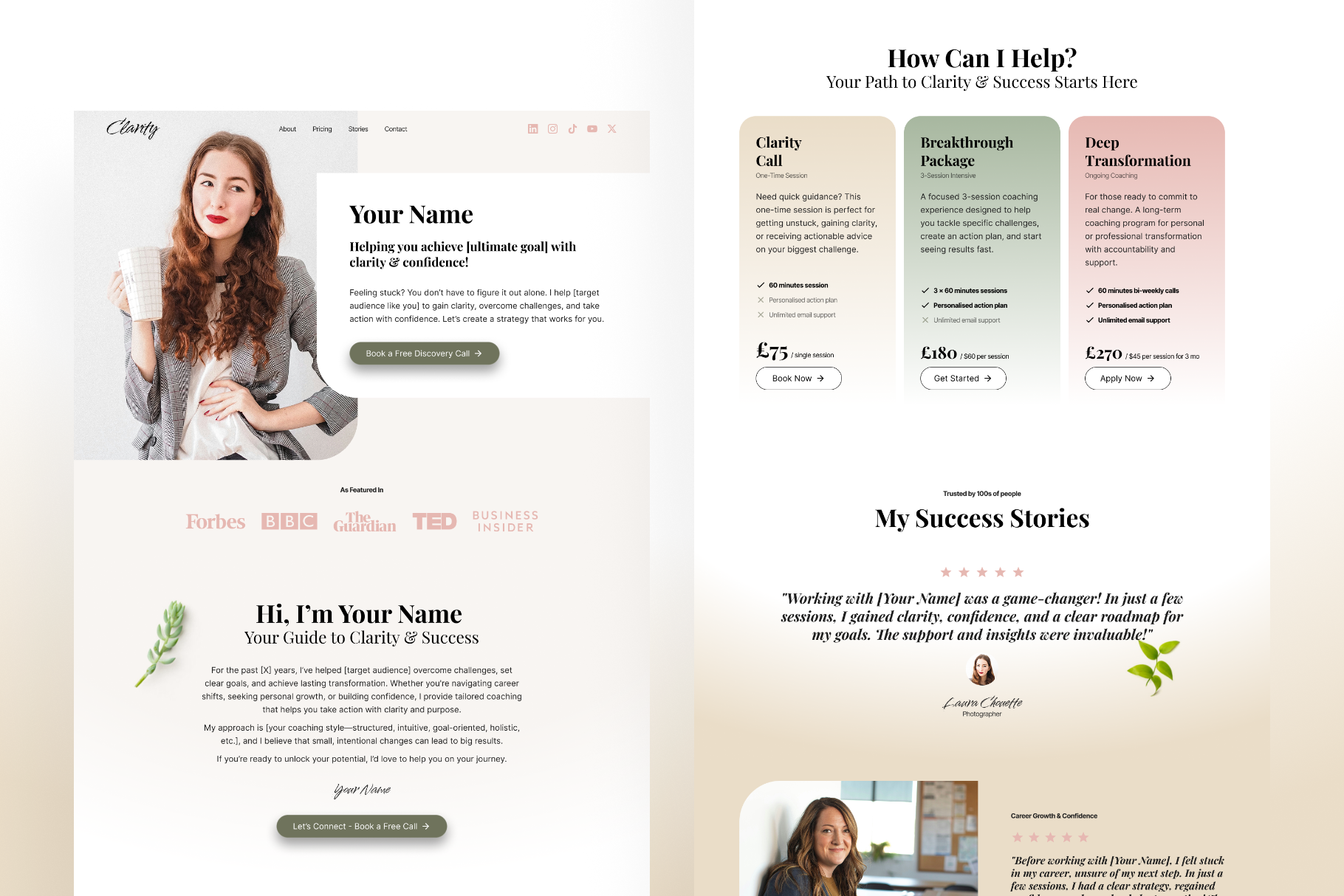 Clarity – One-Page Website Template for Coaches & Consultants coaching design easy to edit ui website wemplate