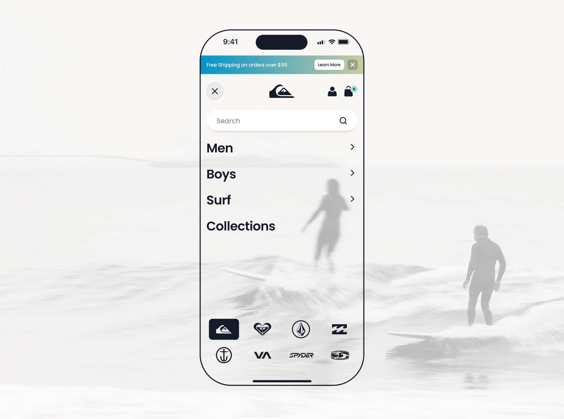 Quiksilver Mobile Navigation Concept branding ecommerce interactive lifestyle mobile navigation product quiksilver skate storefront surf ui ux web