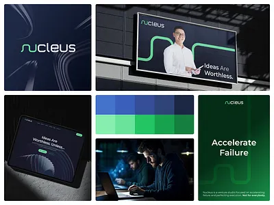 Nucleus Nordic Branding brand brand elements brand identity brand support branding construction dark brand dark mode flow geometry letters line logo logotype nucleus nucleus nordic typography typography logo venture studio visual identity