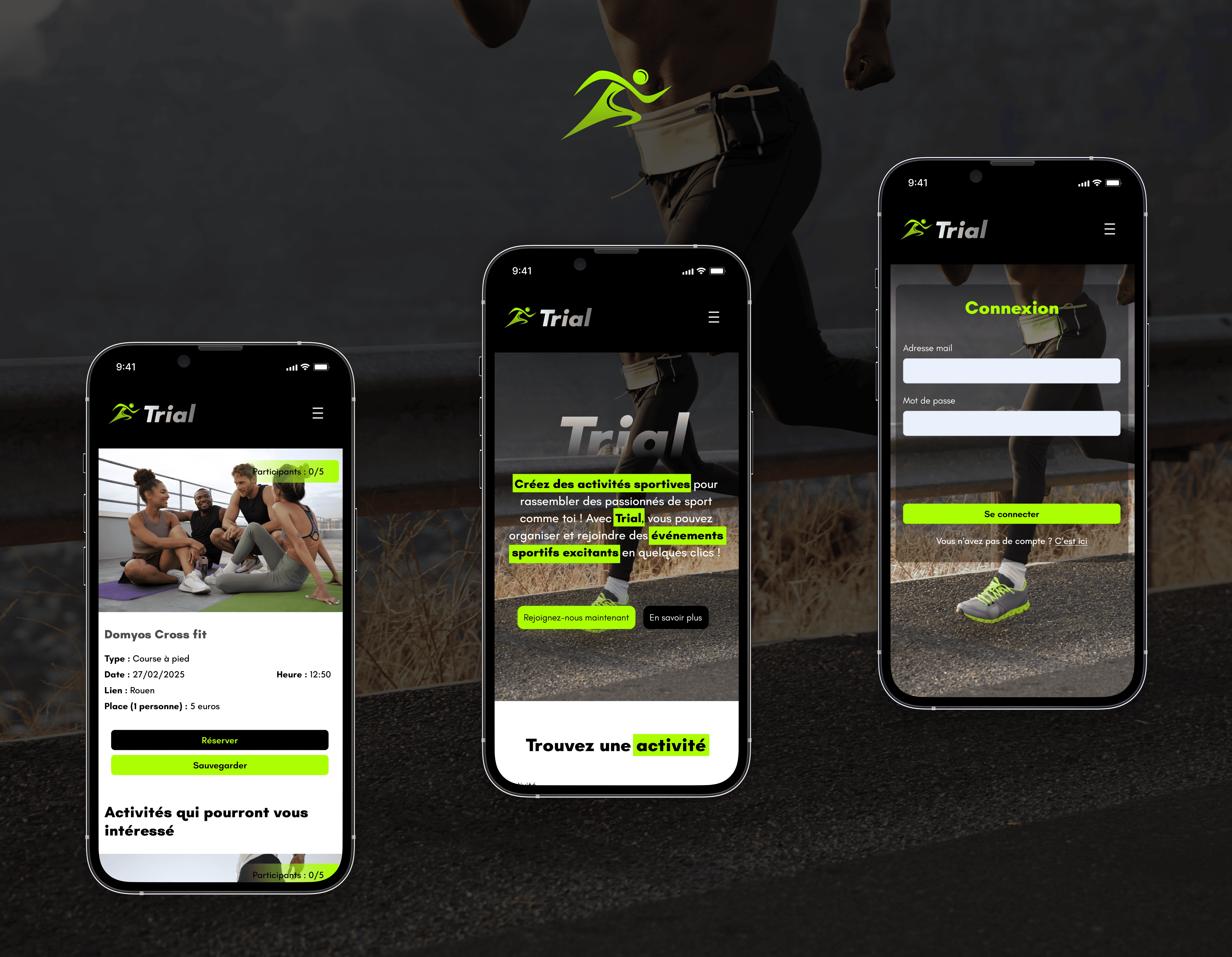 Trial - Mobile website branding conception dinterface créativité design figma graphic design green identité visuelle illustration logo mobile mobile website product design pwa running social media sport ui ux website