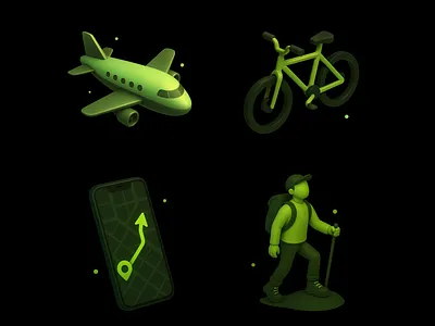 Adventure & Travel Icons Pack adventure bike branding graphic design green hike icon set icons icons pack map pack plane set travel vacation