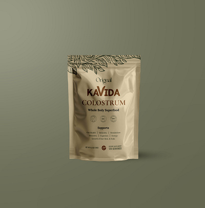 Elevating Wellness: Kavida Colostrum Pouch Design harisdesigners packaging design pouch design standup pouch supplement suppliment