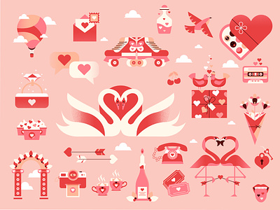 Valentines Collection adobe candles creativemarket flat vector heart icons ill illustration love love letter ring swans valentines day valentines vector