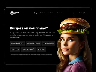 The Crispy Bun I Menu 3d ai branding catalog dark design desktop food graphic design landing logo menu minimal online shop ui user interface ux web web design