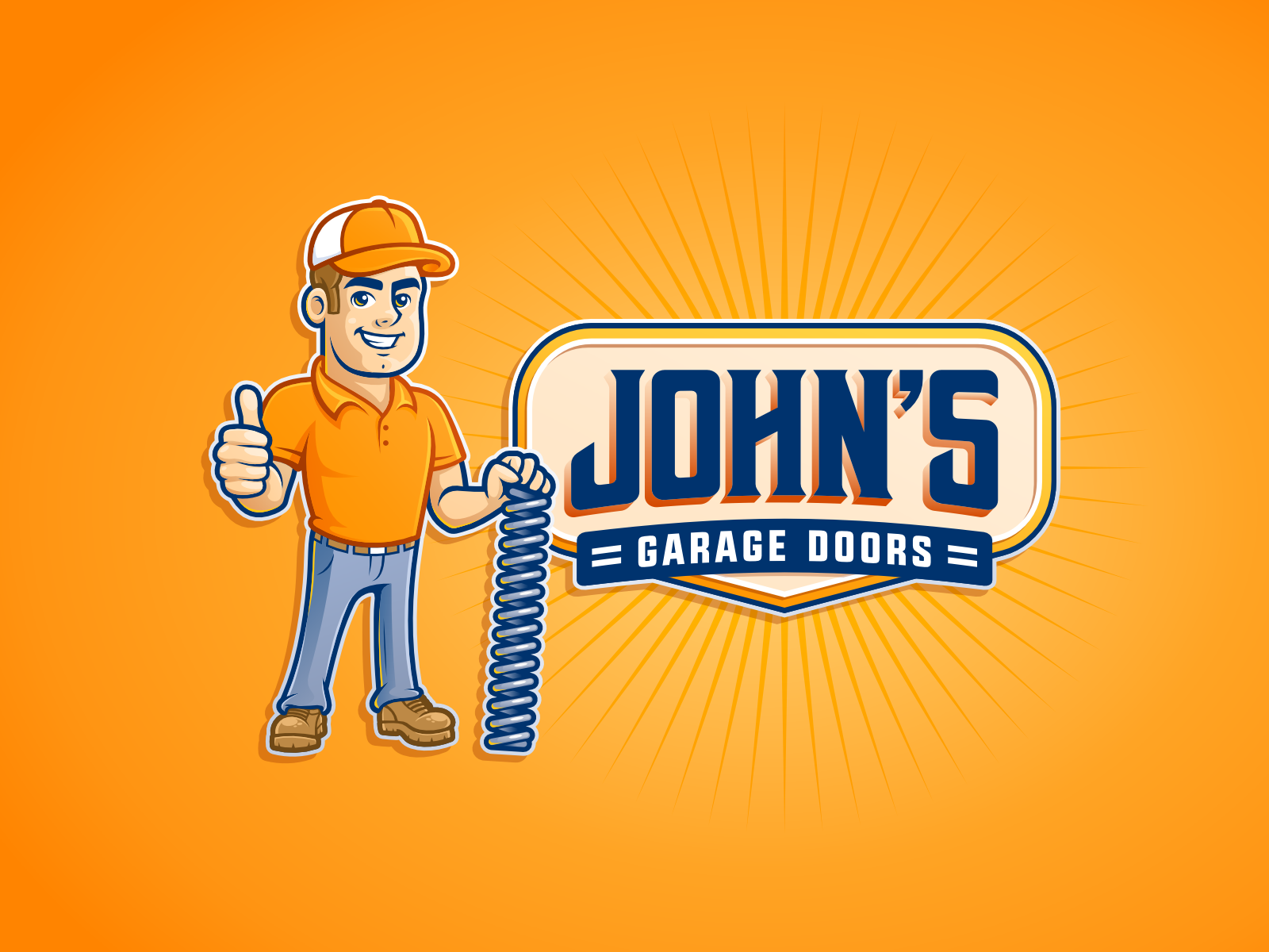 John's Garage Doors brand character character design design garage door heating and cooling home service home service brand hvac illustration logo mascot plumbing spring
