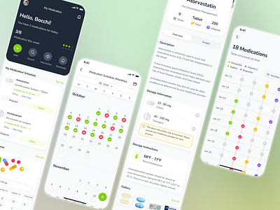 osler v2: AI Telemedicine App - Medication Schedule Calendar UI ai health companion app ai telehealth app clean digital health ui doctor appointment ui epharmacy app green medication app medication reminder medication schedule medication tracker app minimal modern pharmacy app smart health app soft telehealth ui kit telemedicine ui kit virtual health app virtual healthcare app