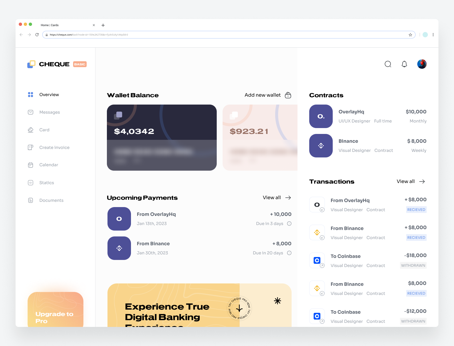 Fintech Web Application - Overview page by Ozenua Oluwatobi on Dribbble