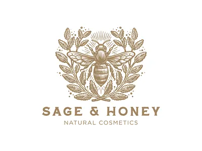 Sage and honey beauty bee cosmetic engraving honey illustration logo logotype nature sage