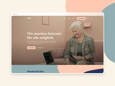 Enna Website Hero Section accessibility app brand cards care design digital elderly family friendly germany home launch munich product startup studio web