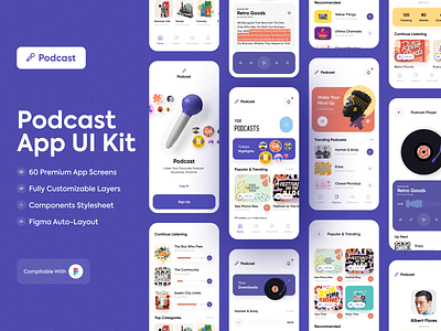 Podcast App UI Kit app app kit app uikit concept mobile orix podcast product sajon ui kit ui resource uikit uiux