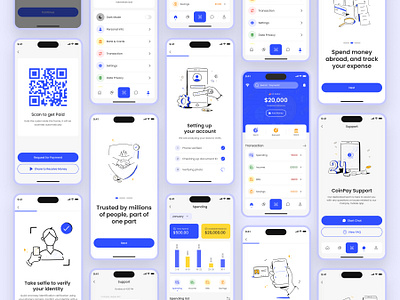 Coinpay Fintech Mobile App UI Design (Light & Dark Version) app design banking app ui design clean ui creative finance app ui design fintech deign system fintech mobile app ui fintech ui kit mehedihas mobile app design mobile ui personal finance ui ui design ux ux design