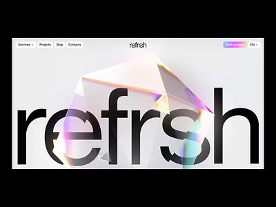 REFRSH 3d animation animation brand identity corporate identity crystals digital agency dispersion futuristic geometric glitch gradient holographic light logo design motion graphics prism redis reflections smooth scroll web design