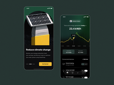 Solar Panel Energy Mobile App chart dark green image mobile mobile app mobile design product design solar energy solar panel ui ux yellow
